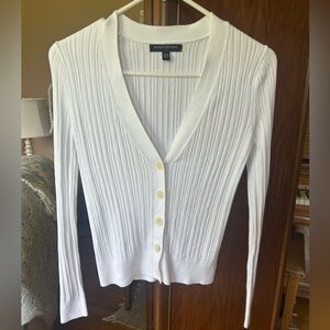Banana Republic White Ribbed Knit Cardigan Sweater